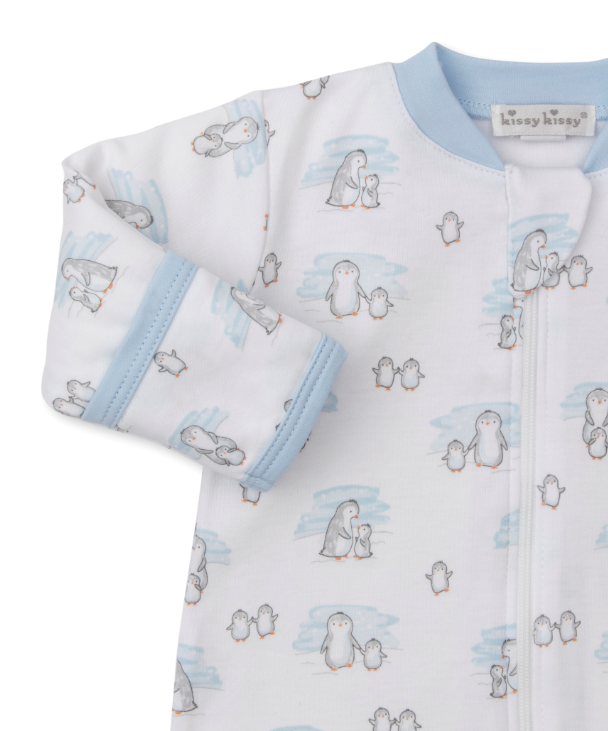 Blue Snow Happy Penguins Footie w/Zipper