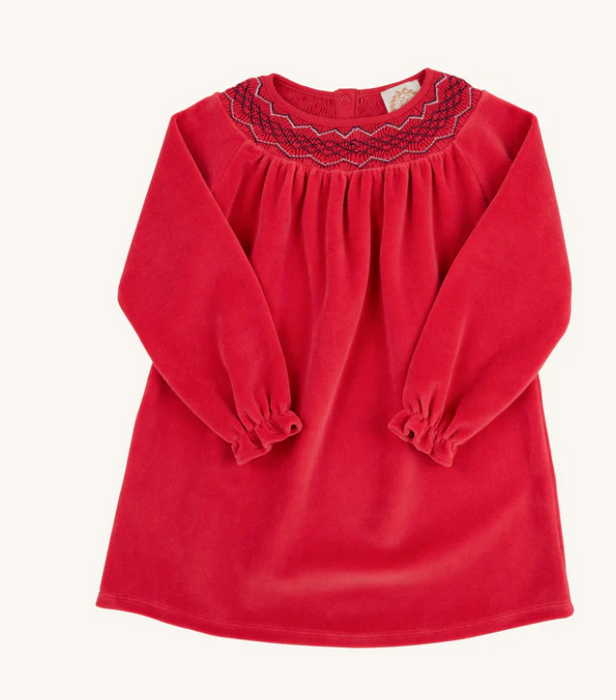 Long Sleeve Sandy Smocked Dress Velour | Richmond Red