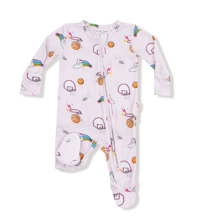 Two Way Zipper Ruffle Footie | Pink Basketball