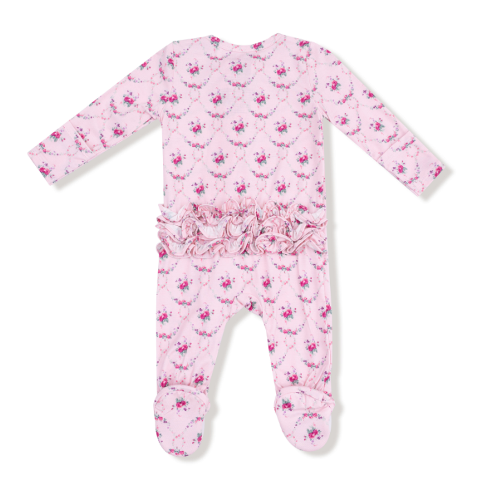 Two Way Zipper Ruffle Footie | Rose Garden Trellis
