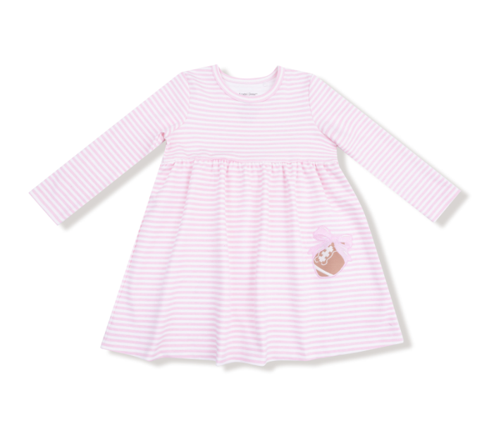 Organic Cotton L/S Play Dress | Pink Stripes w/Football