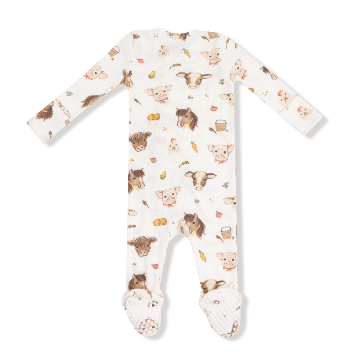 Two Way Zipper Footie | Vintage Baby Farm Animals