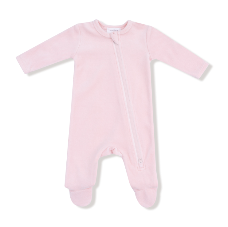 Velour Teddy Bear Footie | Pink