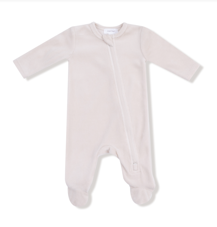 Velour Teddy Bear Footie | Oatmilk