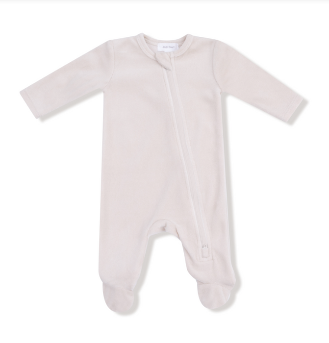 Velour Teddy Bear Footie | Oatmilk