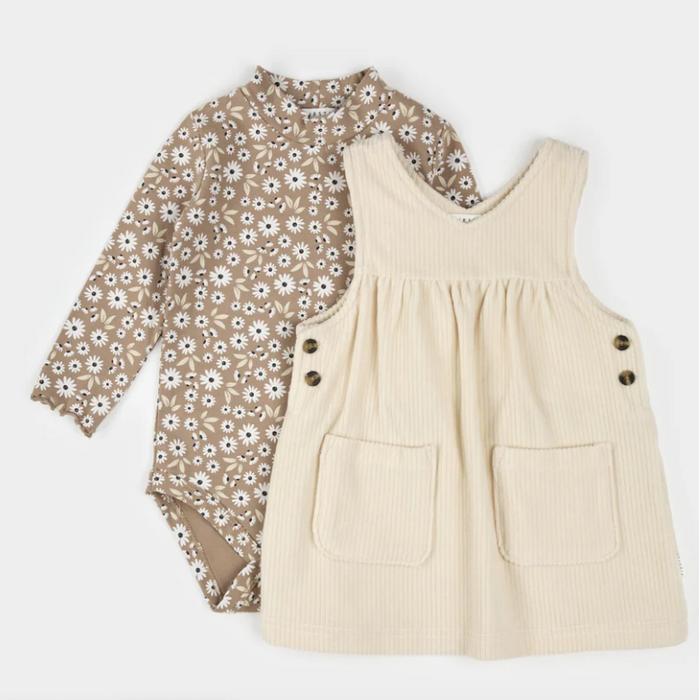 Daisy Print Corduroy Overall Dress Set