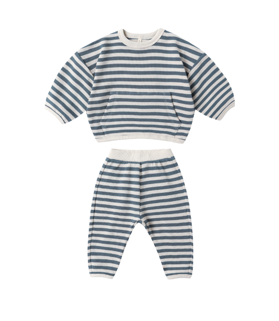 Waffle Slouch Set | Ocean Stripe