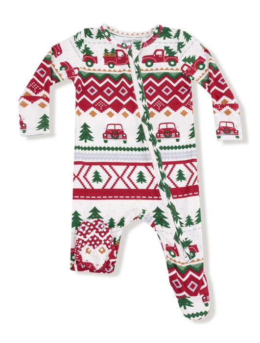Two Way Zipper Footie | Red Truck Fair Isle