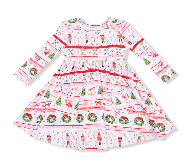 Twirly Long Sleeve Dress | Sugar Plum Fairy Nutcracker Fair Isle Pink