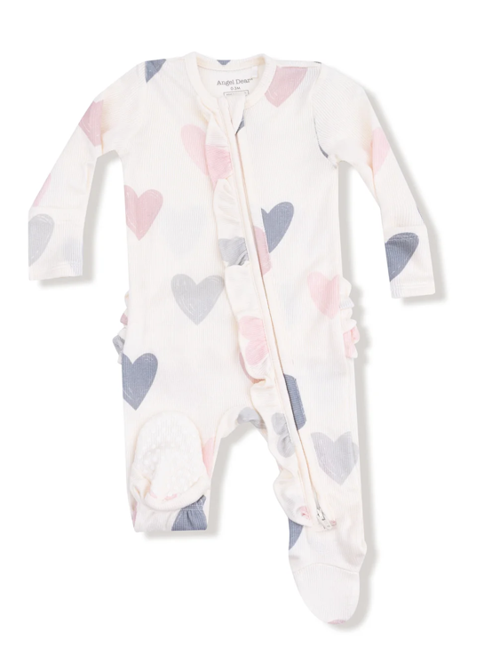 Two Way Zipper Ruffle Footie | Hearts