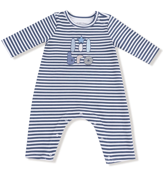 LS Stripe Snap Shoulder Romper | Lil Bro