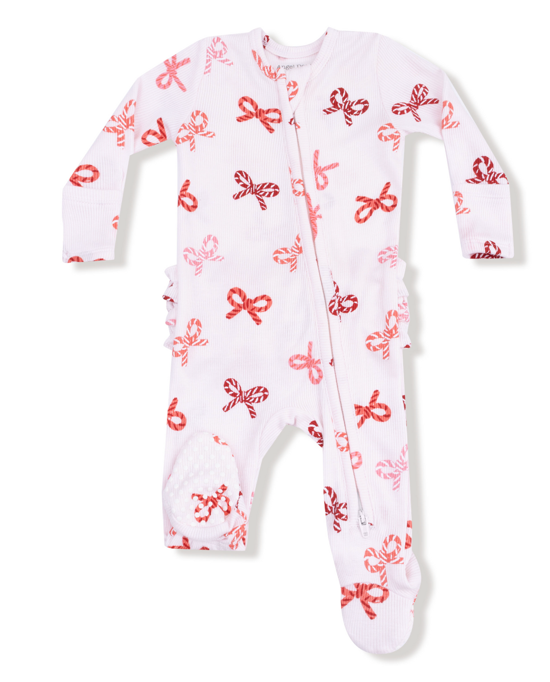 Two Way Zipper Ruffle Footie | Candy Cane Bows