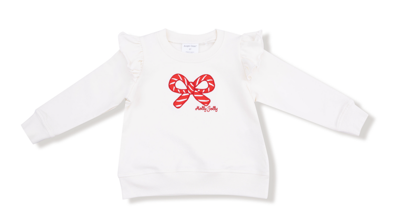 Ruffle Shoulder French Terry Sweatshirt | Candy Canes