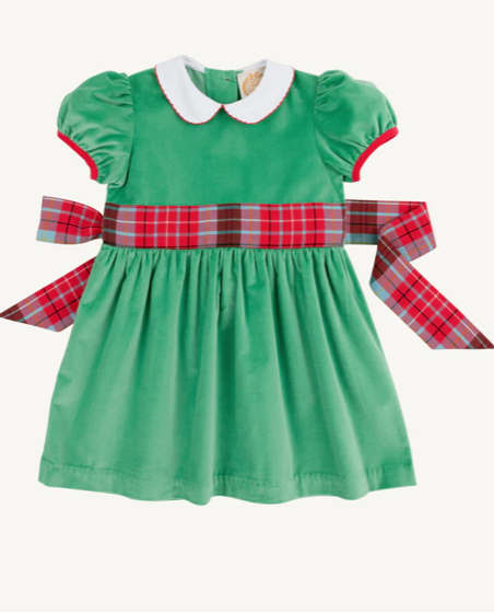 Cindy Lou Sash Dress Velveteen | Kiawah Kelly Green Wilson Pier Plaid