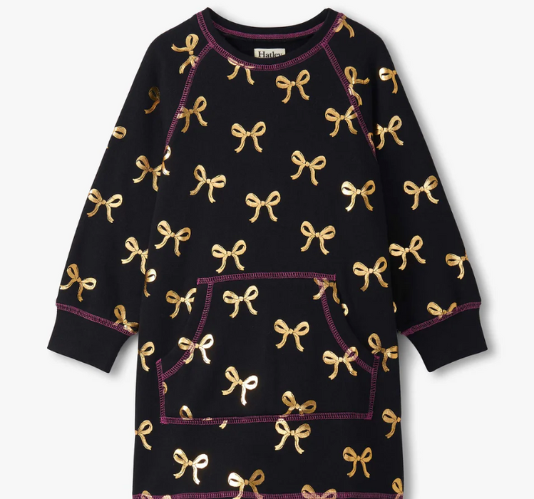 Gold Bows Sweatshirt Dress