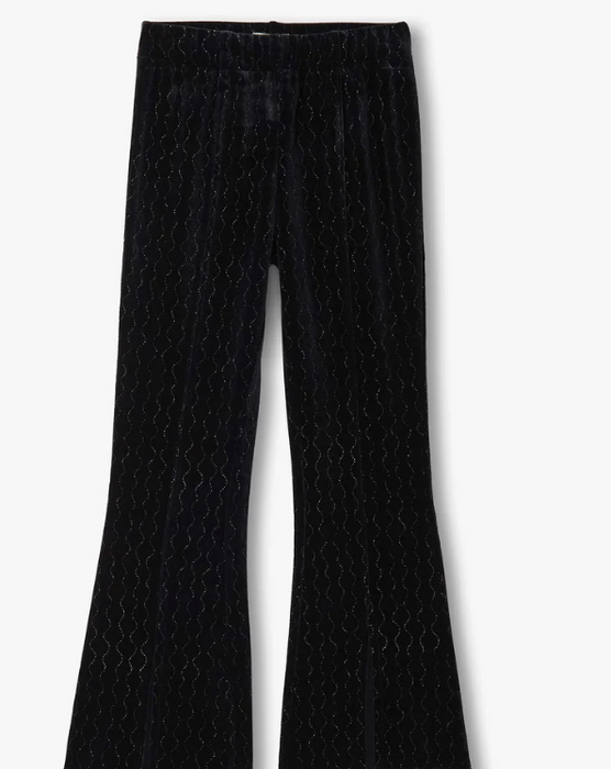 Black Sparkle Wave Velour Flared Pants