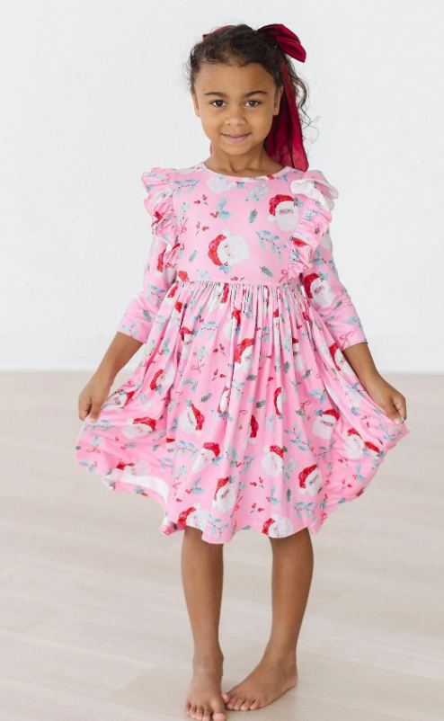 Jolly Old St Nick 3/4 Sleeve Ruffle Twirl Dress