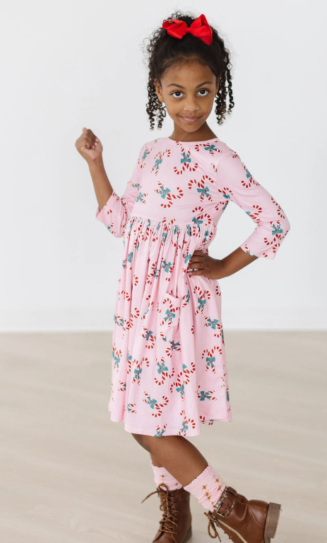 Candy Cane Cutie 3/4 Sleeve Pocket Twirl Dress