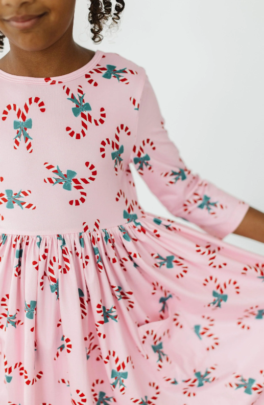 Candy Cane Cutie 3/4 Sleeve Pocket Twirl Dress