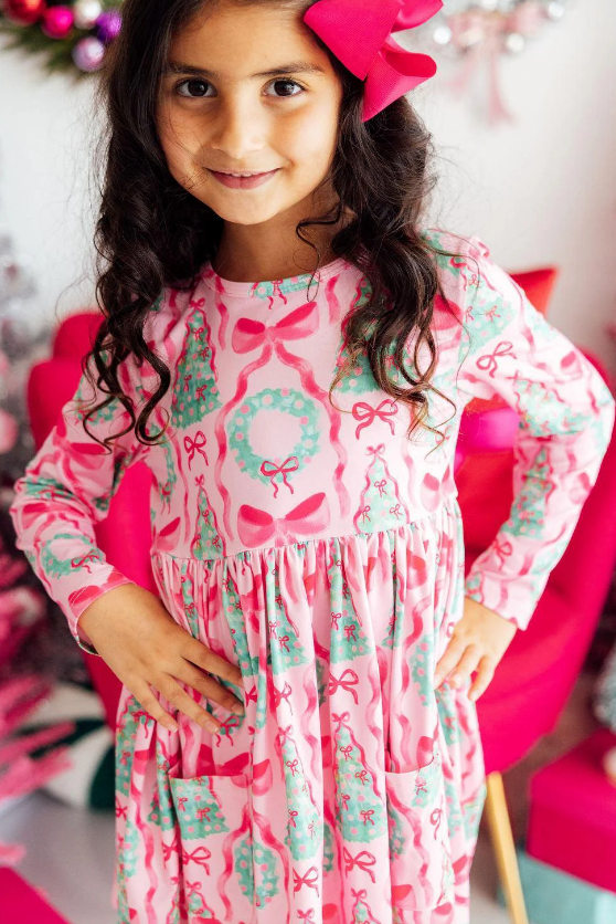 Jingle Bows L/S Pocket Twirl Dress