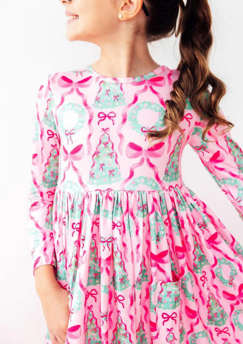 Jingle Bows L/S Pocket Twirl Dress