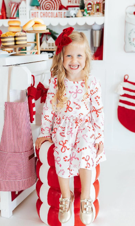 Pink Christmas 3/4 Sleeve Ruffle Twirl Dress