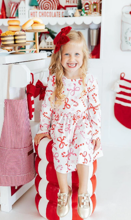 Pink Christmas 3/4 Sleeve Ruffle Twirl Dress