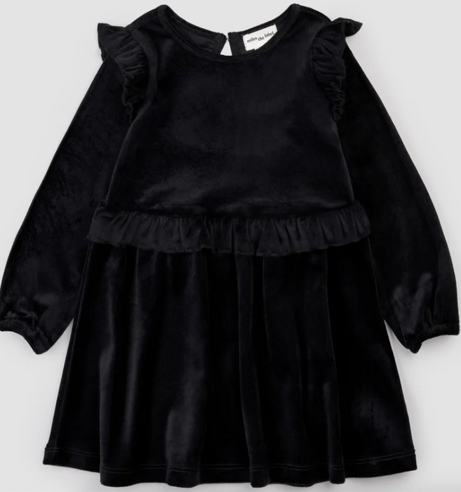 Black Velour Ruffle Dress