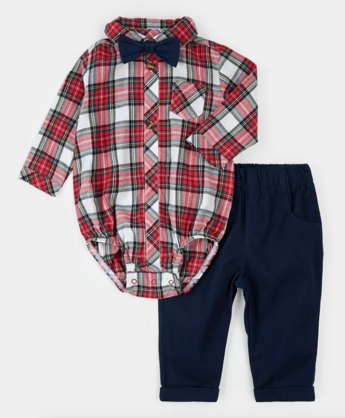 Red Plaid Baby Outfit Set