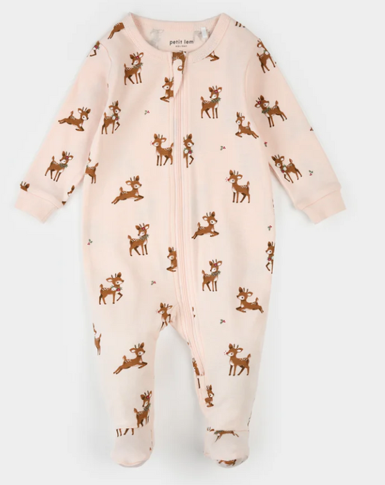 Pink Reindeer Footed Sleeper Set