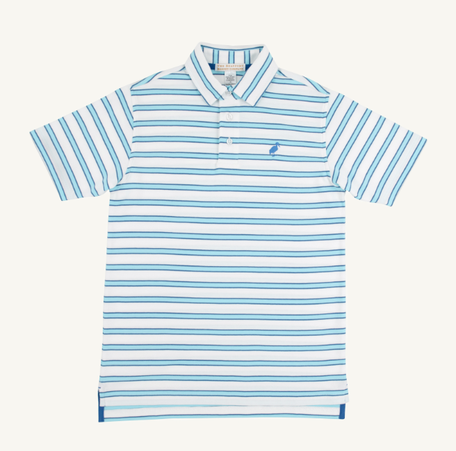Prim and Proper Polo | Worth Ave White/Belhaven Blue Stripe