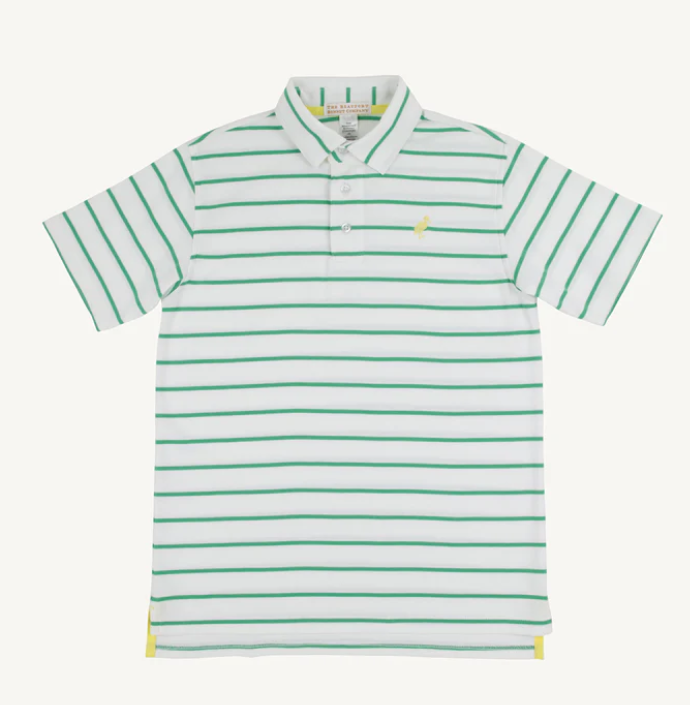 Prim and Proper Polo | Gibson Island Green Stripe
