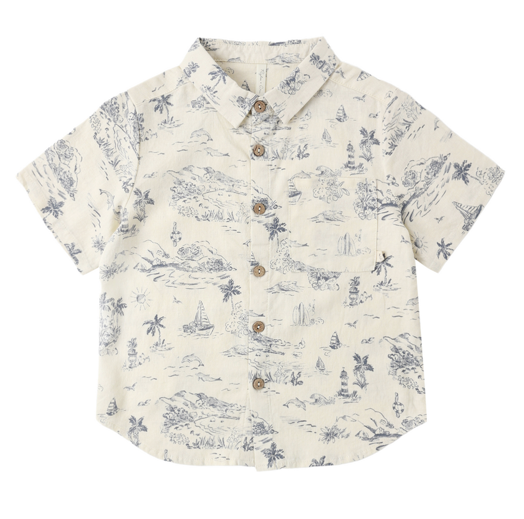 Collared Short Sleeve Shirt | Ocean Toile