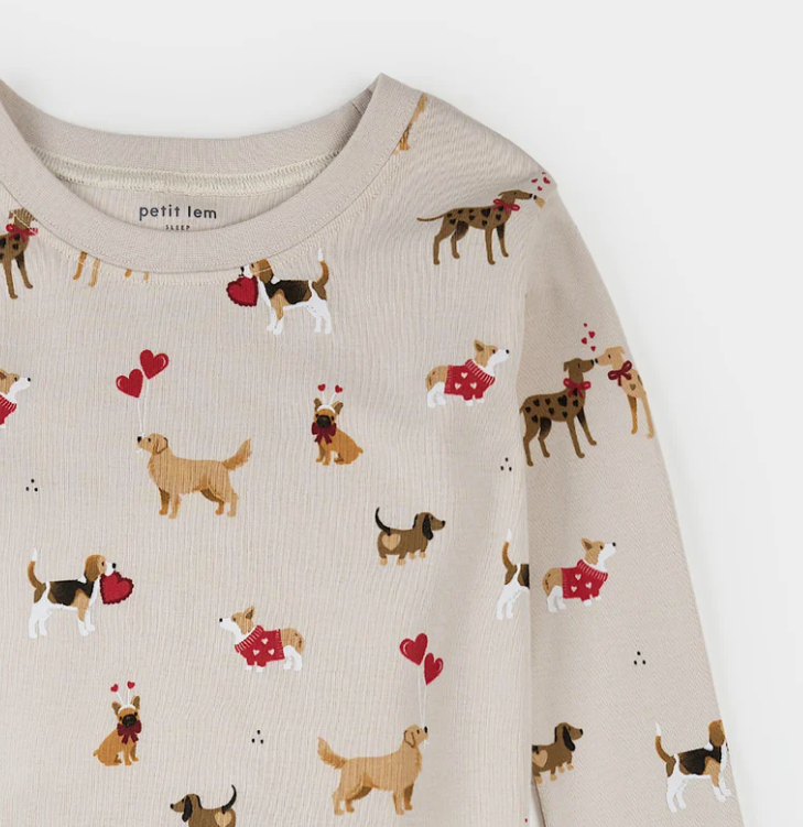 Beige Puppy Love PJ Set