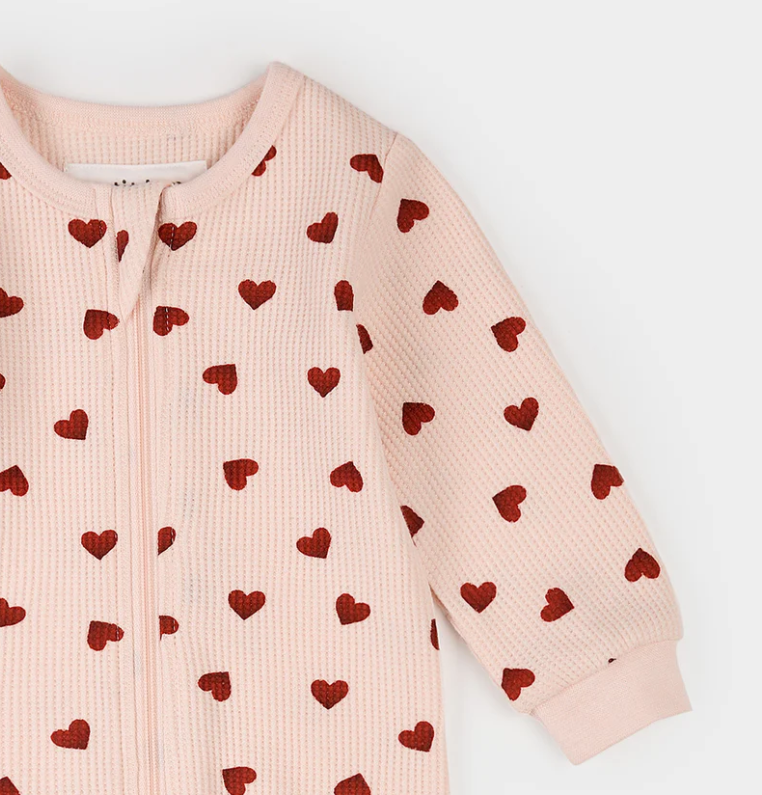 Waffle Pink Hearts Footed Sleeper