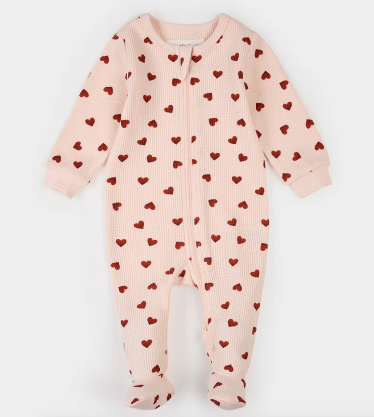 Waffle Pink Hearts Footed Sleeper