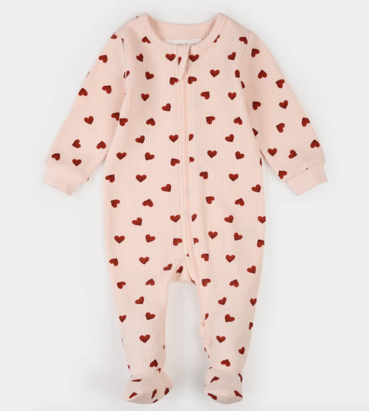 Waffle Pink Hearts Footed Sleeper