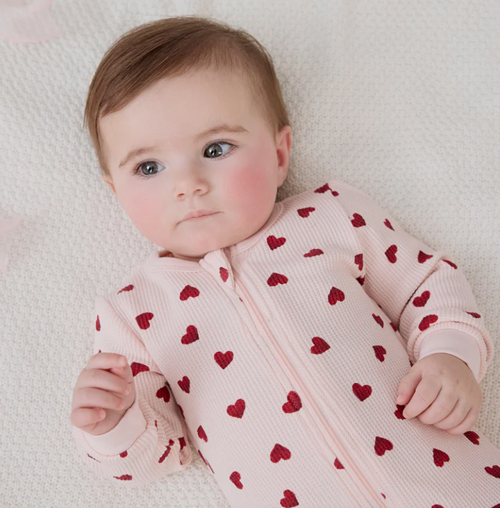 Waffle Pink Hearts Footed Sleeper