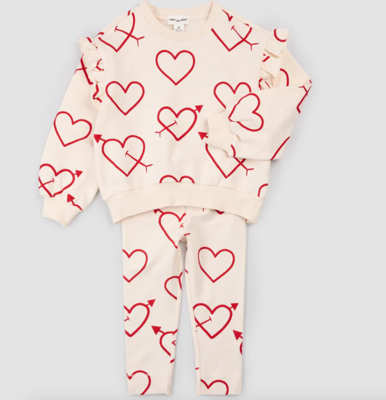 Cream Heart Sketch Sweatshirt Set