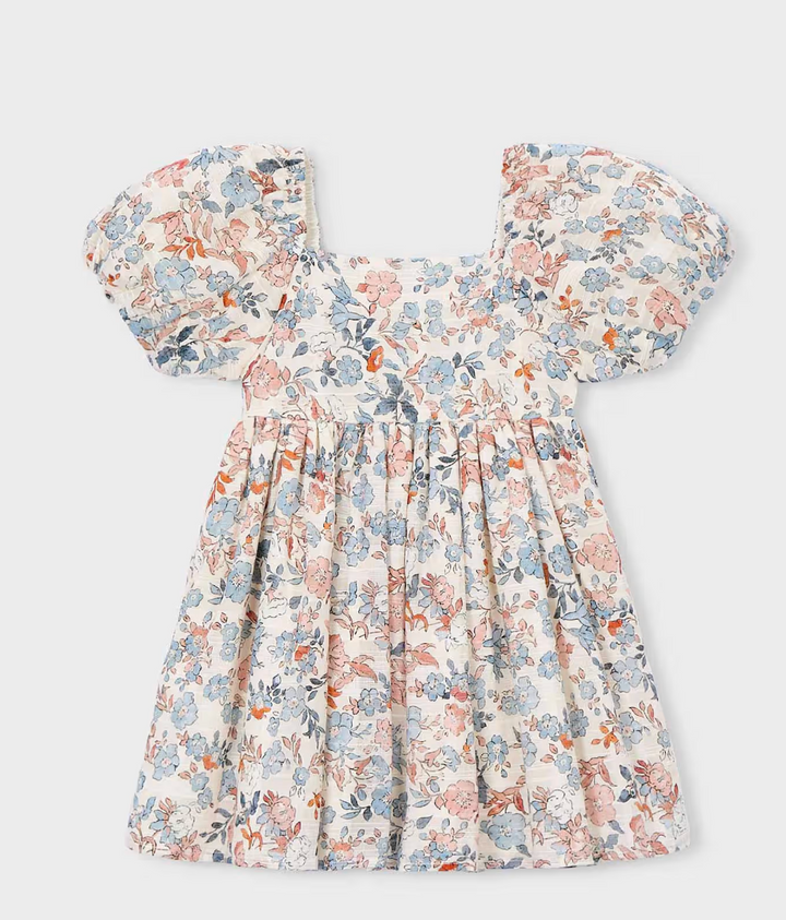 Salmon Floral Puff Sleeve Dress | 3928