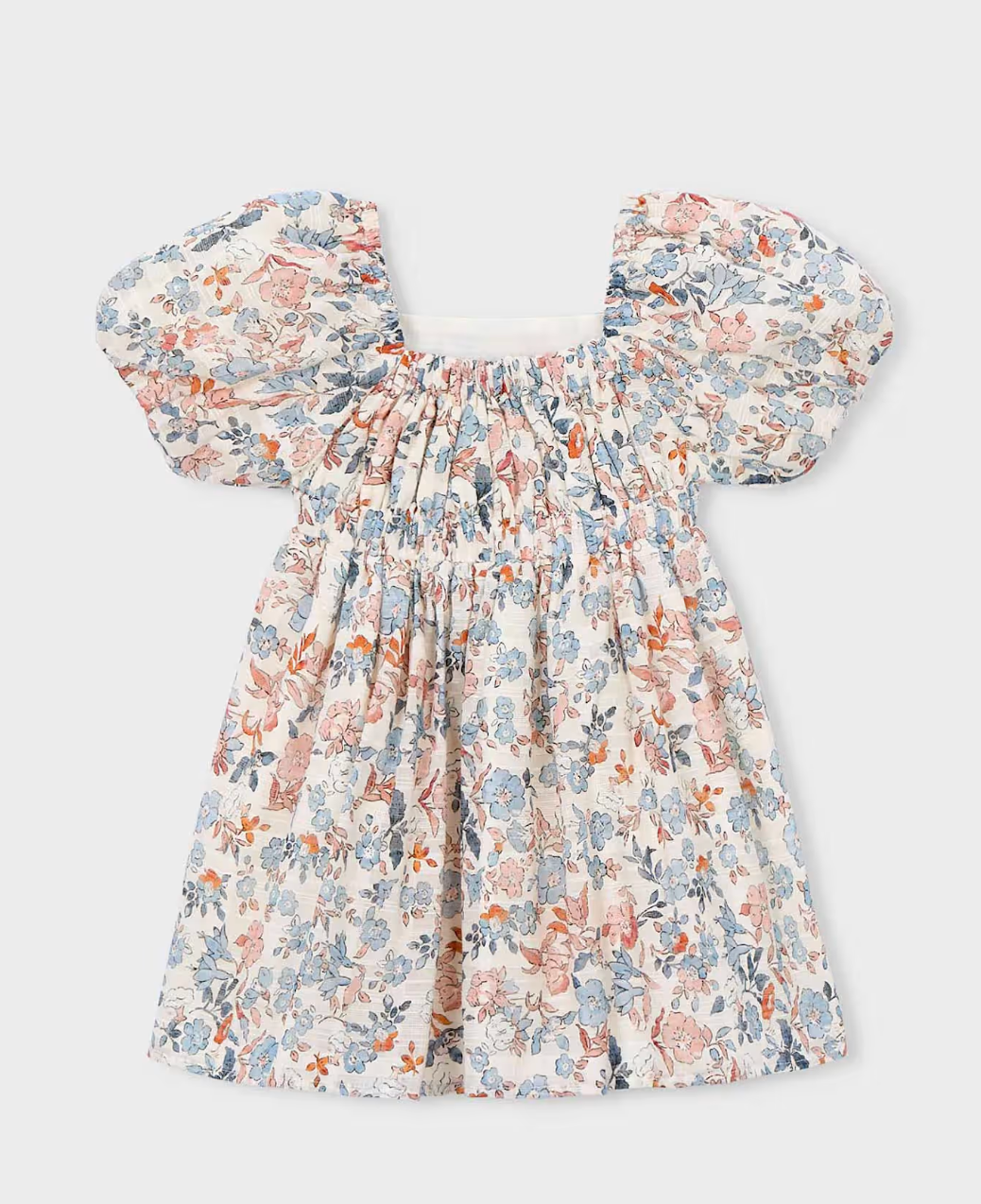 Salmon Floral Puff Sleeve Dress | 3928