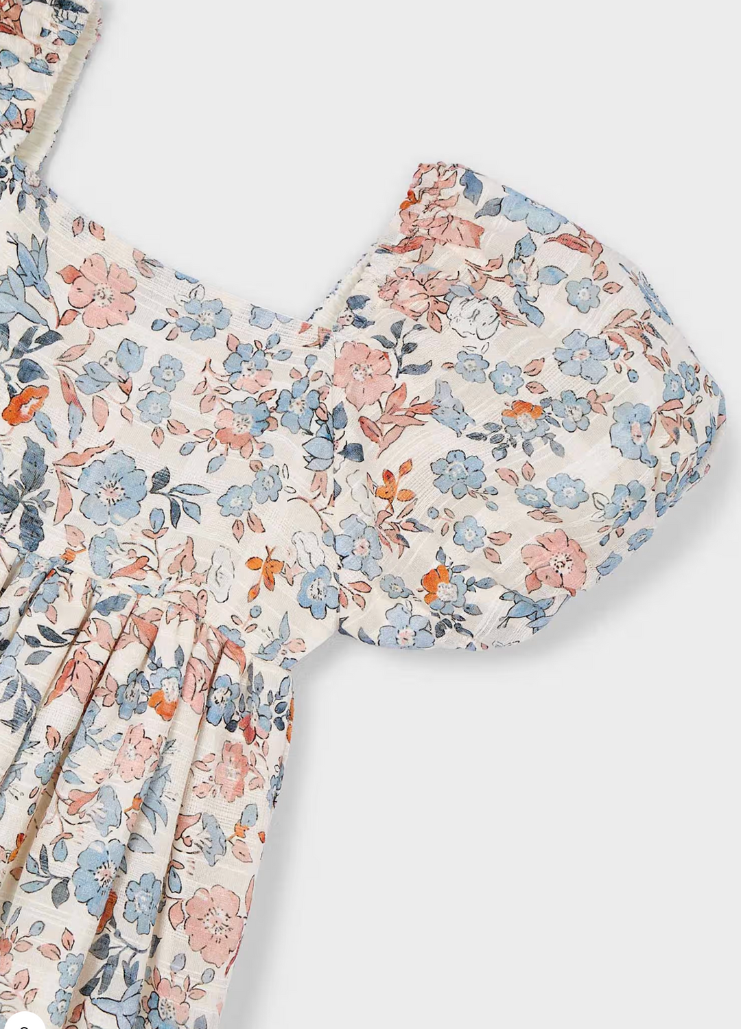 Salmon Floral Puff Sleeve Dress | 3928