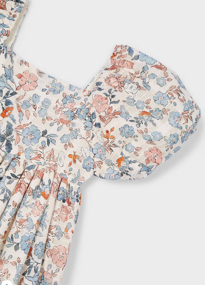 Salmon Floral Puff Sleeve Dress | 3928