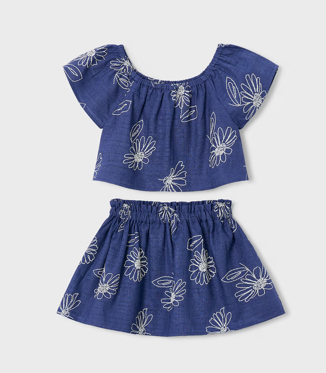 Linen Floral Top & Skirt Set | 3947