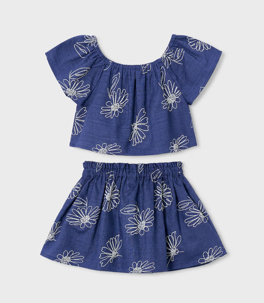 Linen Floral Top & Skirt Set | 3947