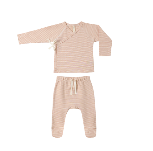 Wrap Top and Pant Set | Melon Micro Stripe