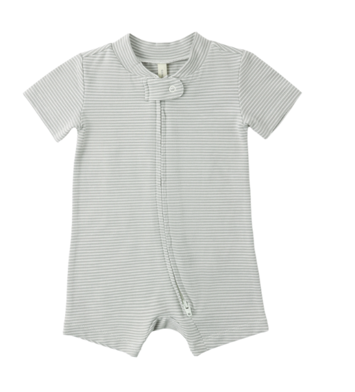 Zip Short Sleeve Sleeper | Sage Micro Stripe
