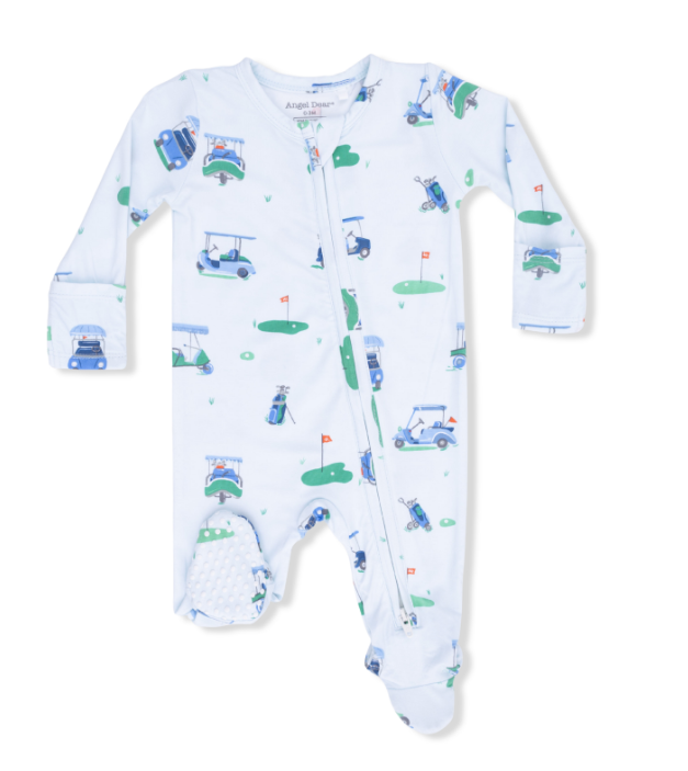 Two Way Zipper Footie | Vintage Blue Golf Carts