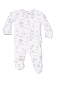 Two Way Zipper Ruffle Footie | Carousel w/Bows
