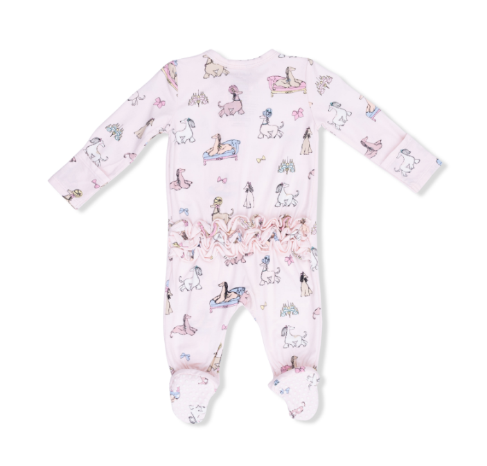 Two Way Zipper Ruffle Footie | Fancy Hounds w/Bows